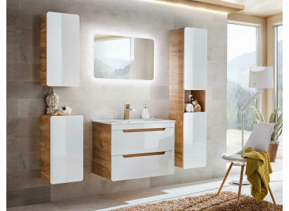 Diseño de muebles de baño, conjunto de baño, armario, lavabo, decoración, iluminación