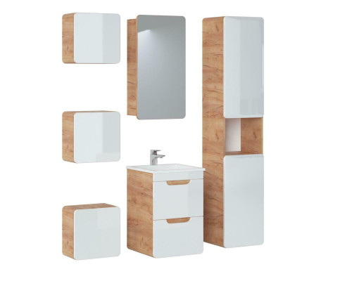 Diseño del grupo de muebles de baño de 6 piezas. Juego de armario, lavabo de madera.