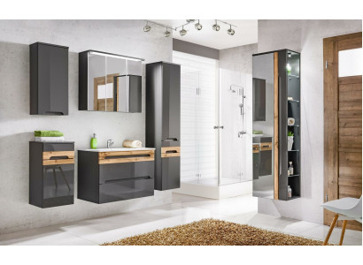 Diseño de muebles de baño - Set de 6 piezas de baño con armario, lavabo e iluminación.