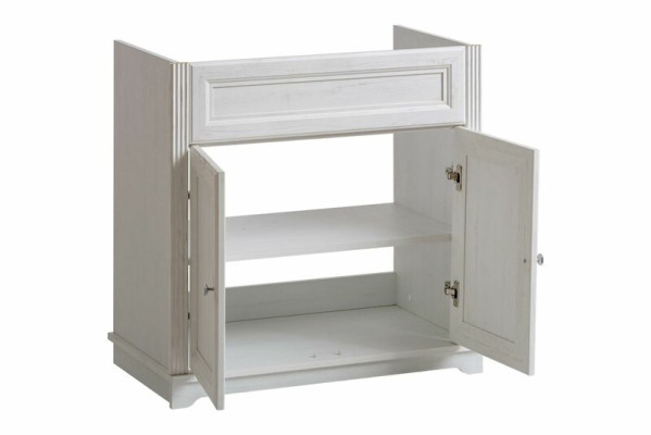 Mueble de baño de estilo antiguo con lavabo y armario inferior para baños rústicos.