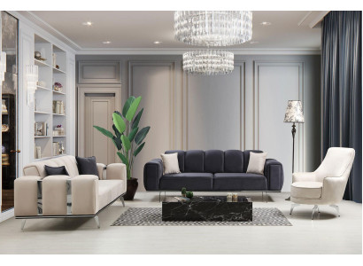 Conjunto de sofás de lujo de tres plazas, sillón y sofá color beige de tela, sofás de 3 piezas