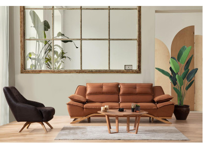 Sofá de tres plazas con sillón, sofá de tela de dos piezas, sofá marrón.