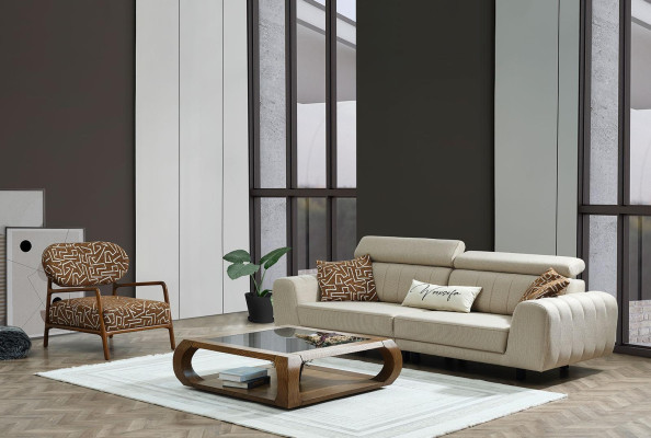 Conjunto de sofás - Sofá de tela sofá tapizado de tres plazas sillón Sofá beige de 2 piezas