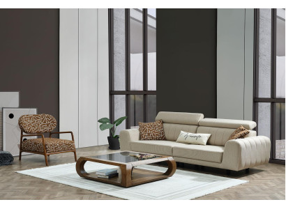 Conjunto de sofás - Sofá de tela sofá tapizado de tres plazas sillón Sofá beige de 2 piezas