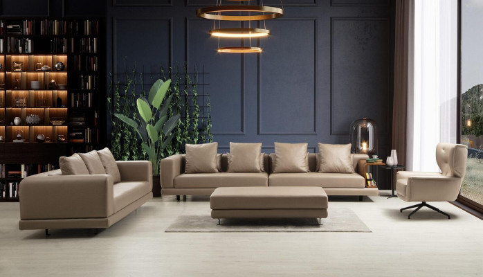 Sofá de tres plazas Sofá de dos plazas Sillón Beige Sofá de 3 piezas de cuero