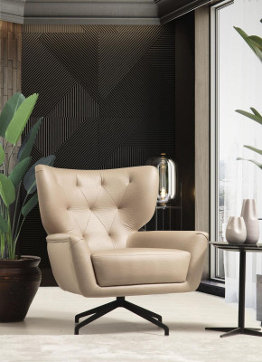 Sillón orejero, sillón, tapizado, 1 plaza, marrón, sillón de cuero moderno.