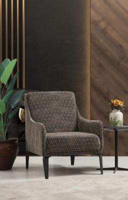 Sillón orejero tapizado en tela, sillón de una plaza, tela gris, mueble acolchado.