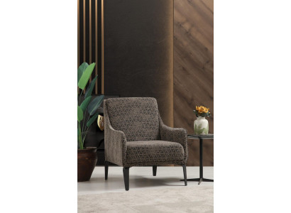 Sillón orejero tapizado en tela, sillón de una plaza, tela gris, mueble acolchado.