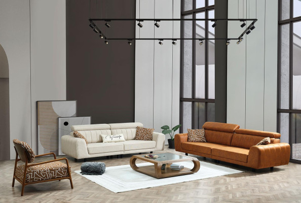 Sofá de tres plazas, sofá de dos plazas, sillón marrón, juego de sofás tapizados de 3 piezas.