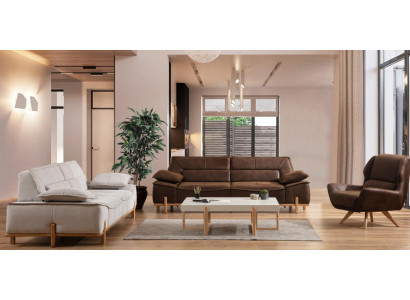 Conjunto completo de sofás Tres plazas Sillón Sofá Marrón Tela 3 piezas