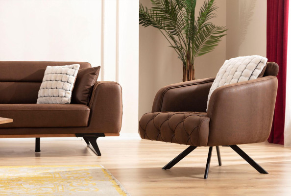 Sofá de cuatro plazas, sofá de tres plazas, sillón, sofá marrón, sofá tapizado.