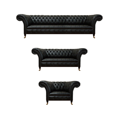 Conjunto de sofá de salón negro de 3 piezas diseño de lujo Chesterfield nuevo