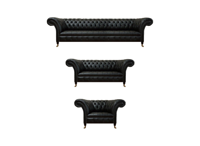 Conjunto de sofá de salón negro de 3 piezas diseño de lujo Chesterfield nuevo