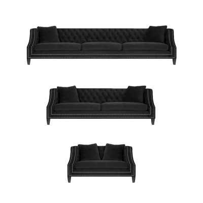 Conjunto de sofá Chesterfield 2x Sofás Chesterfield Sillón Negro Tela Acolchada