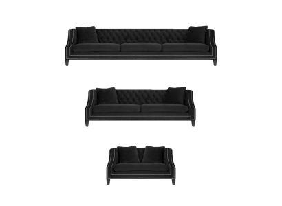 Conjunto de sofá Chesterfield 2x Sofás Chesterfield Sillón Negro Tela Acolchada