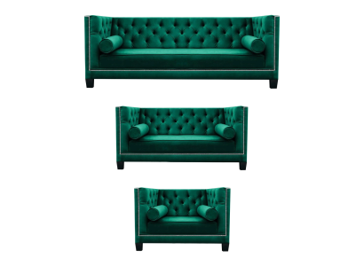 Lujo Verde Chesterfield Diseño Conjunto de sofás de 3 piezas Sala de estar Sofá de 3 plazas + 2 plazas + 1 plaza