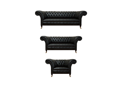 Juego de sofás de 3 piezas Chesterfield de cuero para sala de estar.