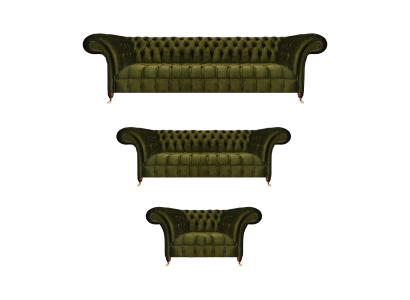 Set de sofás completamente verdes, conjunto de muebles tapizados de lujo en tela Chesterfield.