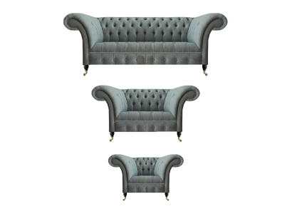 Chesterfield Gris Juego de sofás de lujo de 3 piezas Sala de estar Moderno Decoración