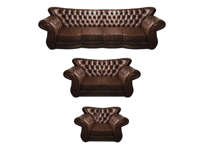 Conjunto de sofás Chesterfield para sala de estar de 3 piezas 4+2+1 en cuero de lujo con sillones.