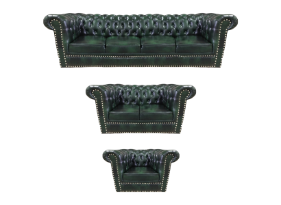 Sofá de cuero de lujo Completo Juego de sofás de 3 piezas Chesterfield y sillón para la sala de estar 4+2+1