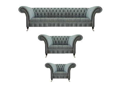 Sofá 3 piezas gris, sofás de lujo, sillón, sala de estar, decoración Chesterfield.