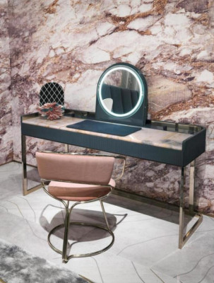 Muebles de dormitorio, tocador, silla de maquillaje de diseñador, muebles de lujo de madera.