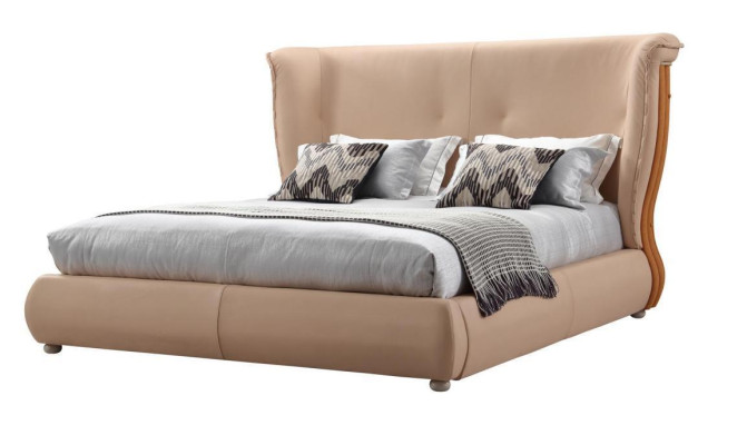 Cama beige habitación camas dobles camas de madera muebles de cuero