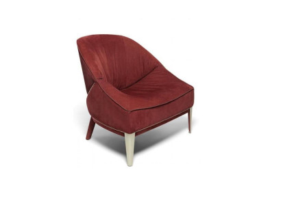 Sillón rojo de diseño con patas de madera, sillón de tela de una plaza, muebles de salón.