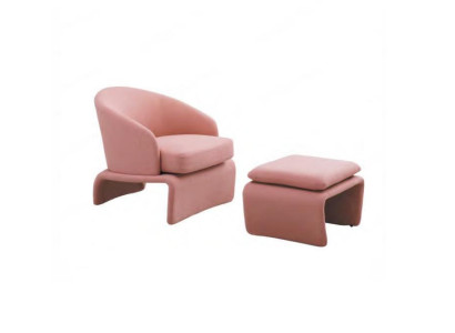 Set de sillones y reposapiés Club Lounge de tela rosa en estilo moderno para la sala de estar.