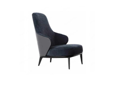 Sillón elegante con apoyabrazos gris oscuro de madera natural estilo moderno