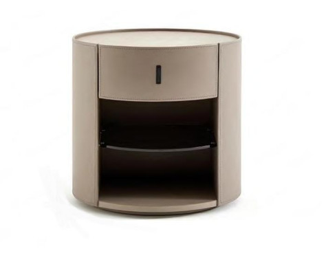 Mesa de noche beige de diseñador, consola de noche de lujo, muebles de dormitorio estilo.