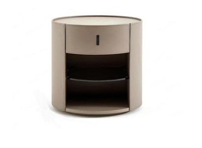 Mesa de noche beige de diseñador, consola de noche de lujo, muebles de dormitorio estilo.
