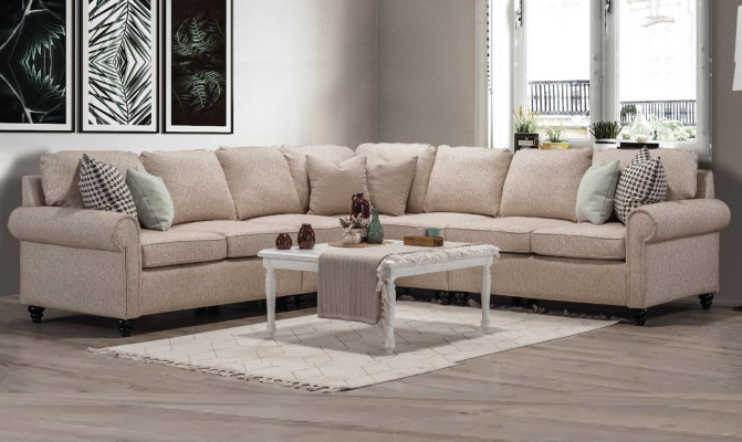 Sofá de esquina moderno para salón en forma de L color beige, diseño de muebles de lujo.