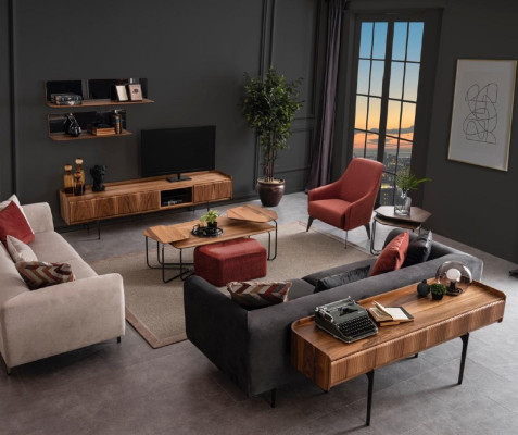 Gran conjunto de lujo de sofás para sala de estar, tres plazas, butaca y mesa de centro 3+3+1.