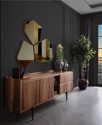 Aparador de lujo marrón, cómoda moderna con patas de acero inoxidable, mueble de salón.