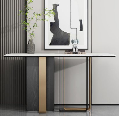 Mesa de consola de madera diseñada, mesa de consola moderna de salón.