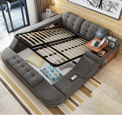 Diseño de cama, cama tapizada de hotel con función de masaje multifunción estante.