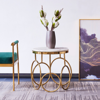 Mesa auxiliar mesa auxiliar muebles de diseño dorado redondo de acero inoxidable.