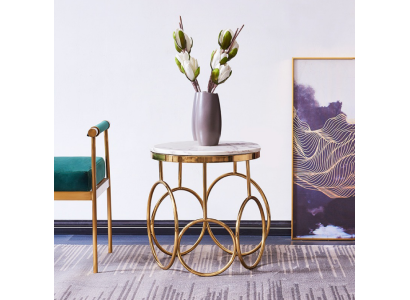 Mesa auxiliar mesa auxiliar muebles de diseño dorado redondo de acero inoxidable.