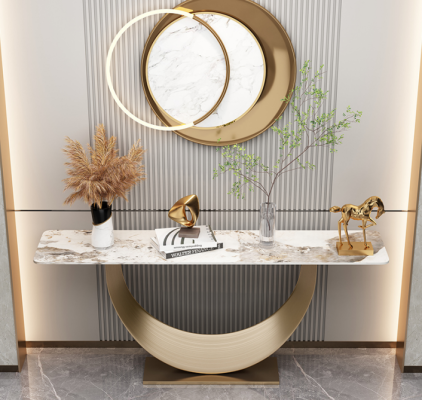 Mesa auxiliar de salón de consola, diseño moderno, muebles de madera dorada nuevos.