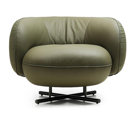 Sillón de una plaza de cuero sintético de lujo, lounge, acolchado, diseño gris.