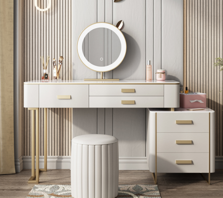 Dormitorio Mesa de tocador Tocador Mesa de cosméticos Espejo Cajones