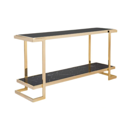 Mesa consola de salón moderna de lujo de acero inoxidable, mesa consola dorada.