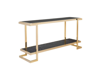 Mesa consola de salón moderna de lujo de acero inoxidable, mesa consola dorada.