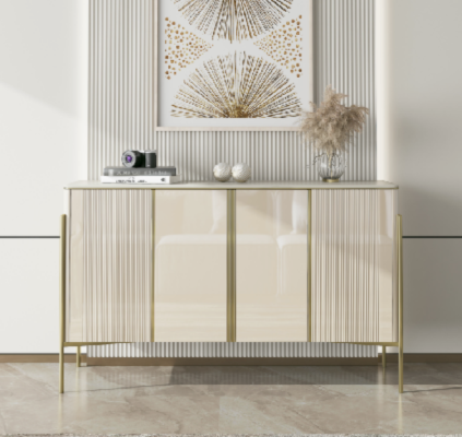 Aparador moderno de madera, mueble de salón bufet cómoda beige de lujo.
