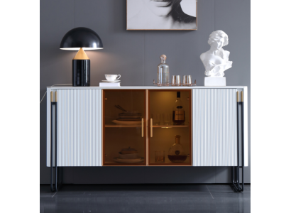 Mueble blanco de madera estilo moderno para sala de estar.