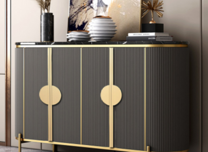 Aparador de lujo gris diseñado para la sala de estar, muebles modernos nuevos.