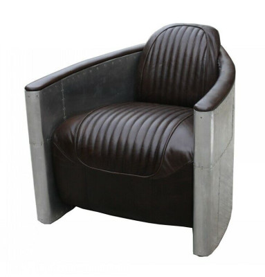 Sofá Aviator Sillón Sofá Club Salón de Aluminio Avión Retro de Cuero Genuino Vintage