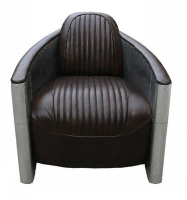 Sofá Aviator Sillón Sofá Club Salón de Aluminio Avión Retro de Cuero Genuino Vintage